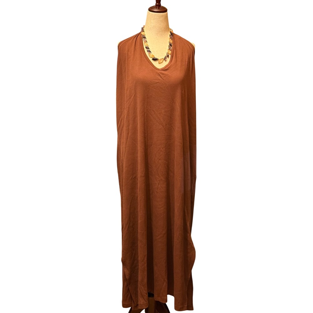 Old Navy Womens 4X Root Beer Brown Ribbed Halter V-Neck Maxi Dress NWT